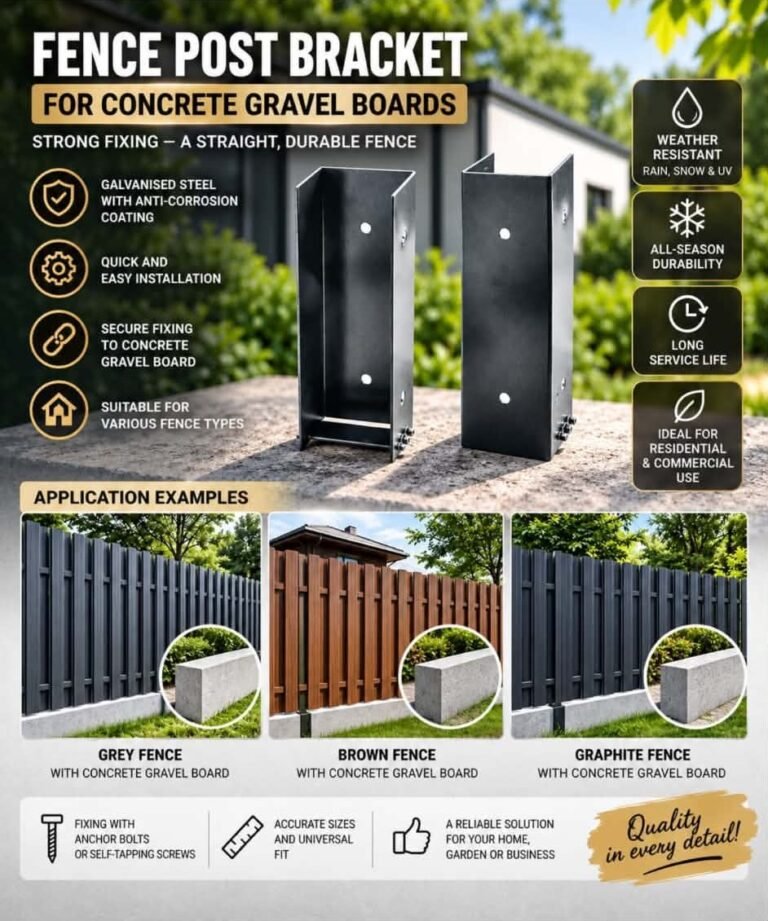 Galvanised fence post bracket for concrete gravel boards